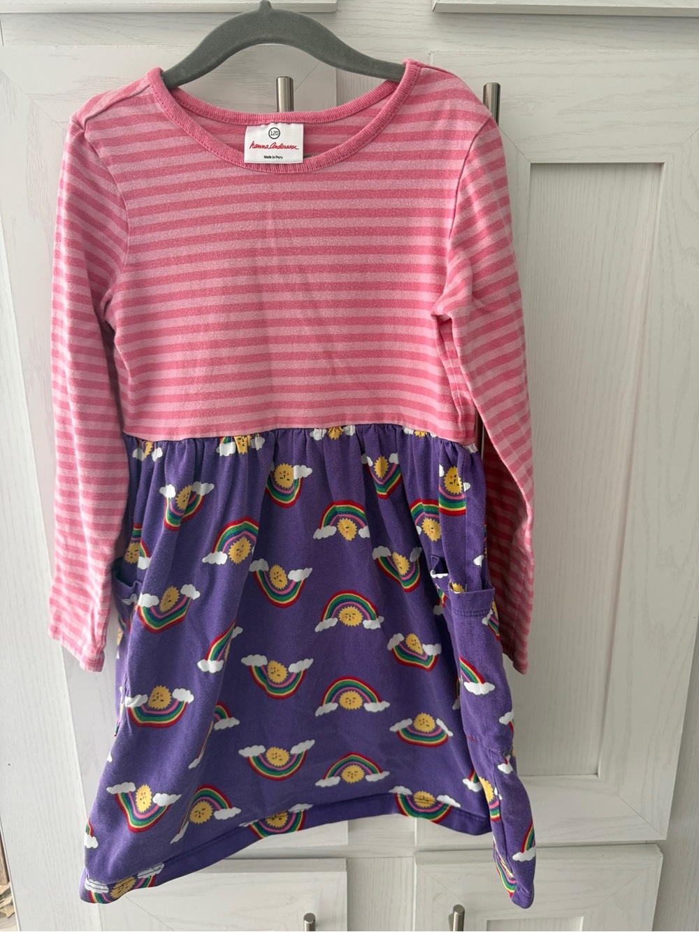 Hanna Andersson Pink Rainbow & Stripe Dress w long sleeves Girls Sz 120 6/7